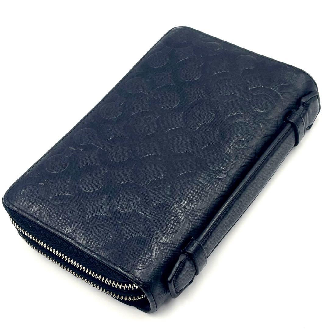 【美品】COACHコーチ シグネチャーエンボス Wジップ オーガナイザー 長財布