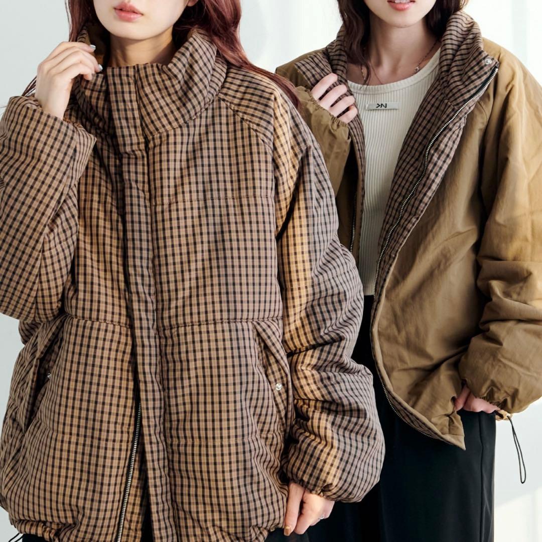 チェック中綿リバーシブルアウター　M