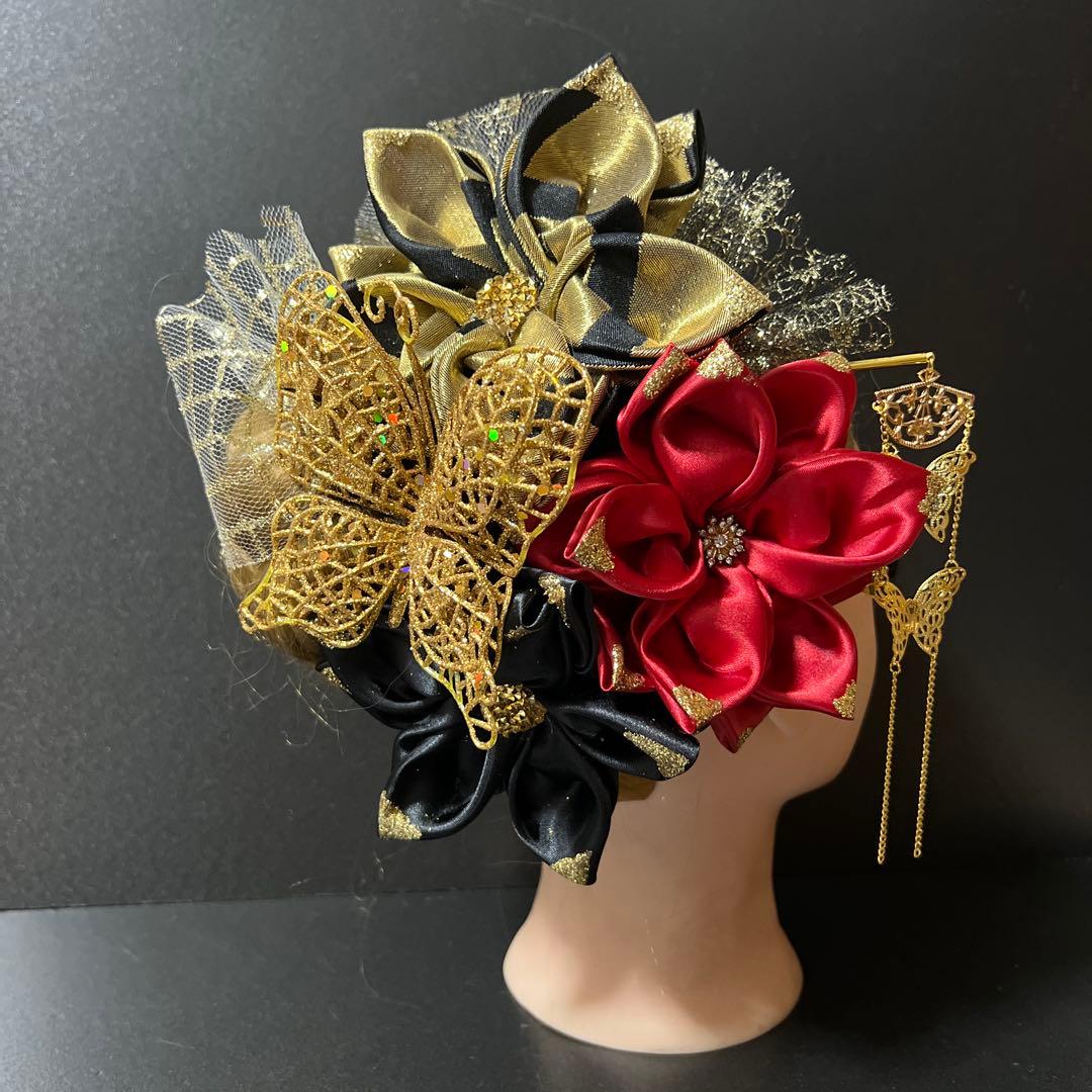 髪飾り・かんざし・成人式・結婚式・つまみ細工・豪華・ド派手・振袖・花魁・蝶