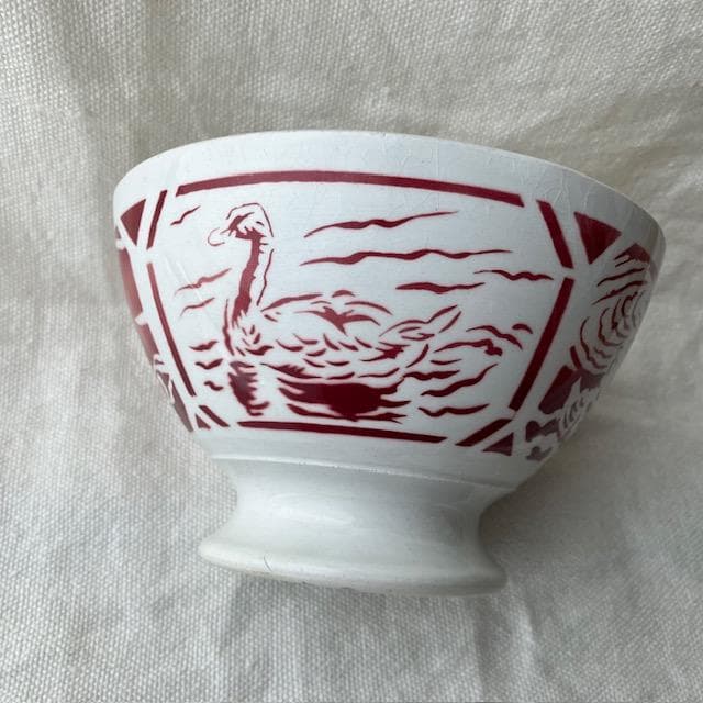 ◆レア◆リュネヴィル白鳥カフェオレボウル赤スワンサルグミンヌ雅姫さんハグオーワー