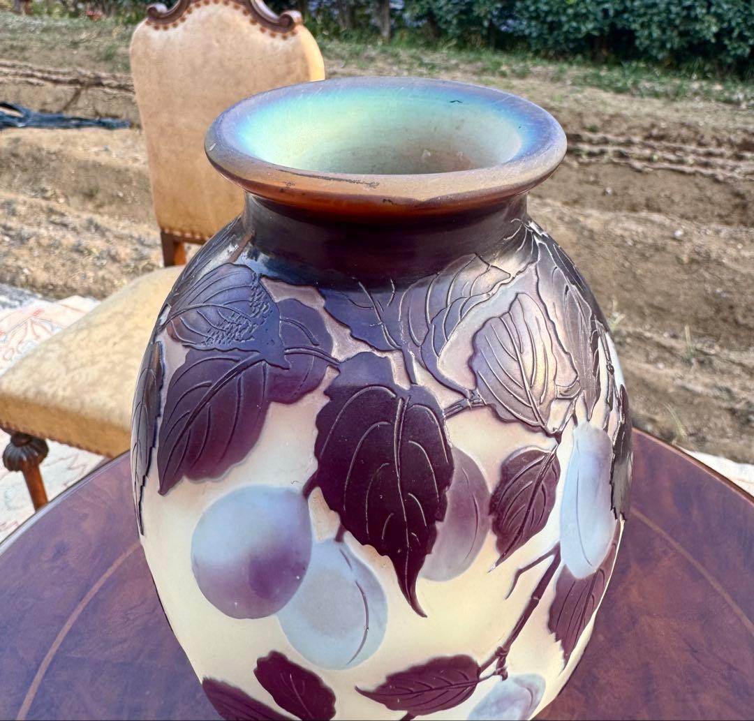 エミール・ガレ Emile Galle プラム文花瓶 底割れあり 破格