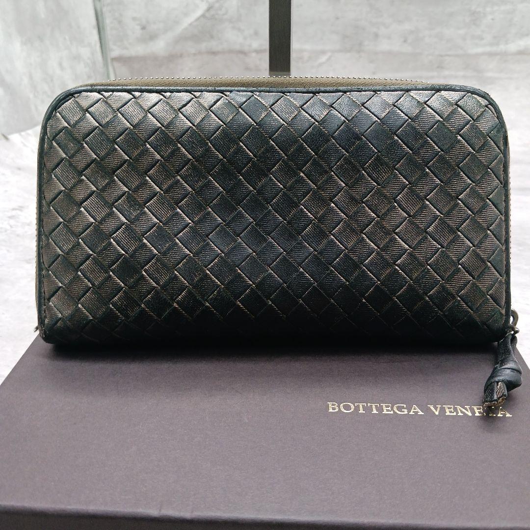 ✨美品✨ ボッテガヴェネタ イントレチャートラウンドジップ 長財布 黒 金