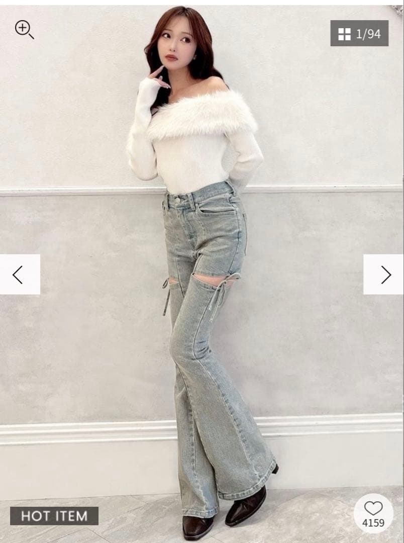 RESEXXY カットアウトリボンデニムパンツ　アイスブルー