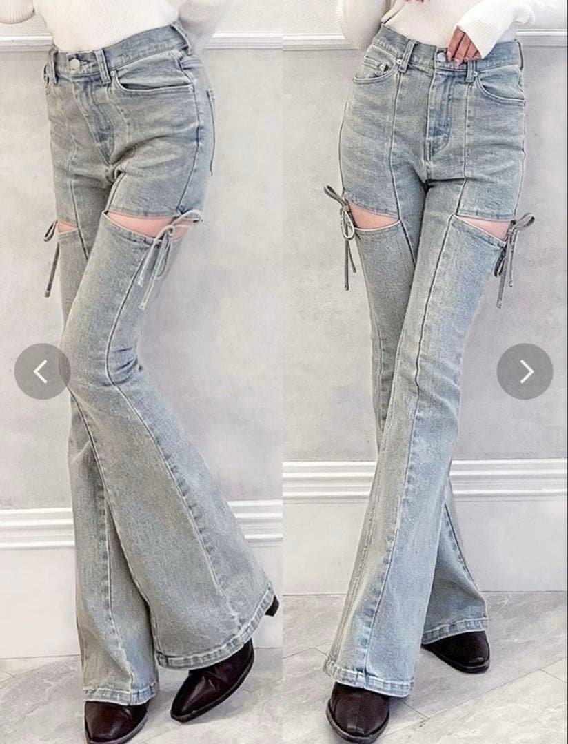 RESEXXY カットアウトリボンデニムパンツ　アイスブルー