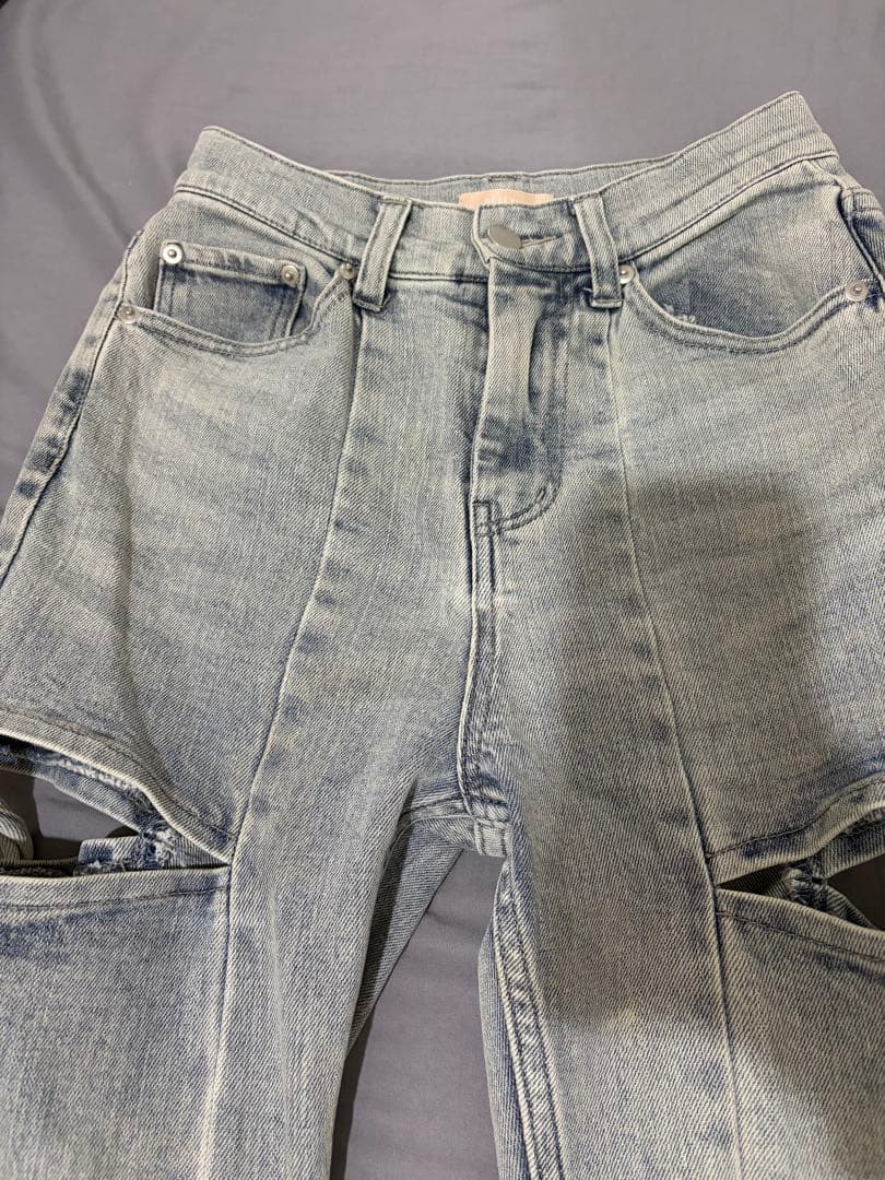 RESEXXY カットアウトリボンデニムパンツ　アイスブルー