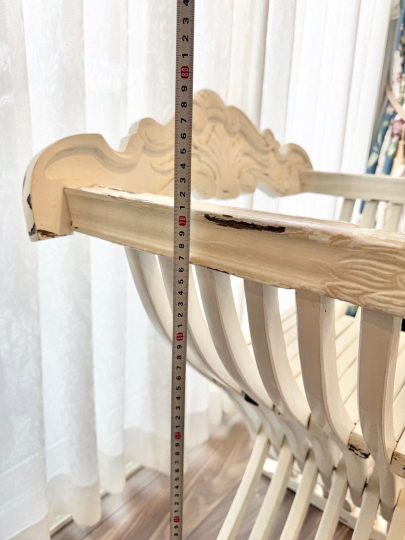 フランスアンティーク サボナローラチェア X脚 折りたたみ椅子 シャビーホワイト