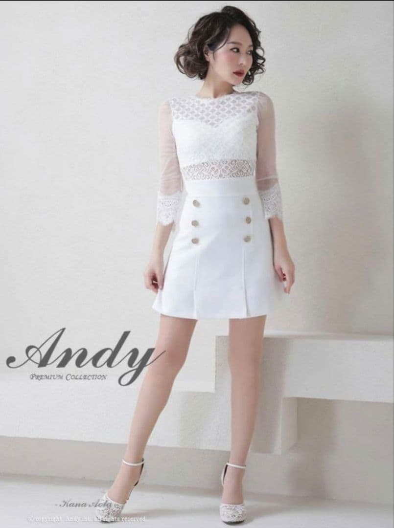 美品★Andy★切り替えレースドレス 白 S