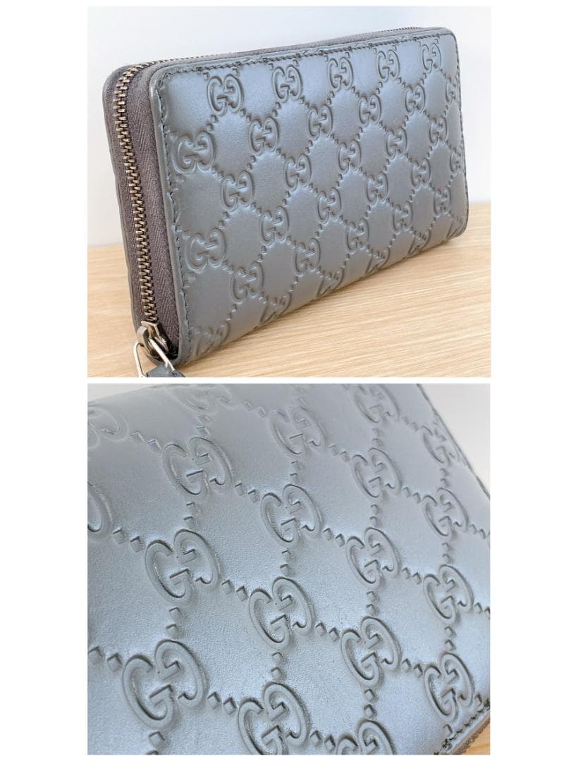 グッチ 長財布 ラウンドジップ インターロッキング GG柄 グレー レザー