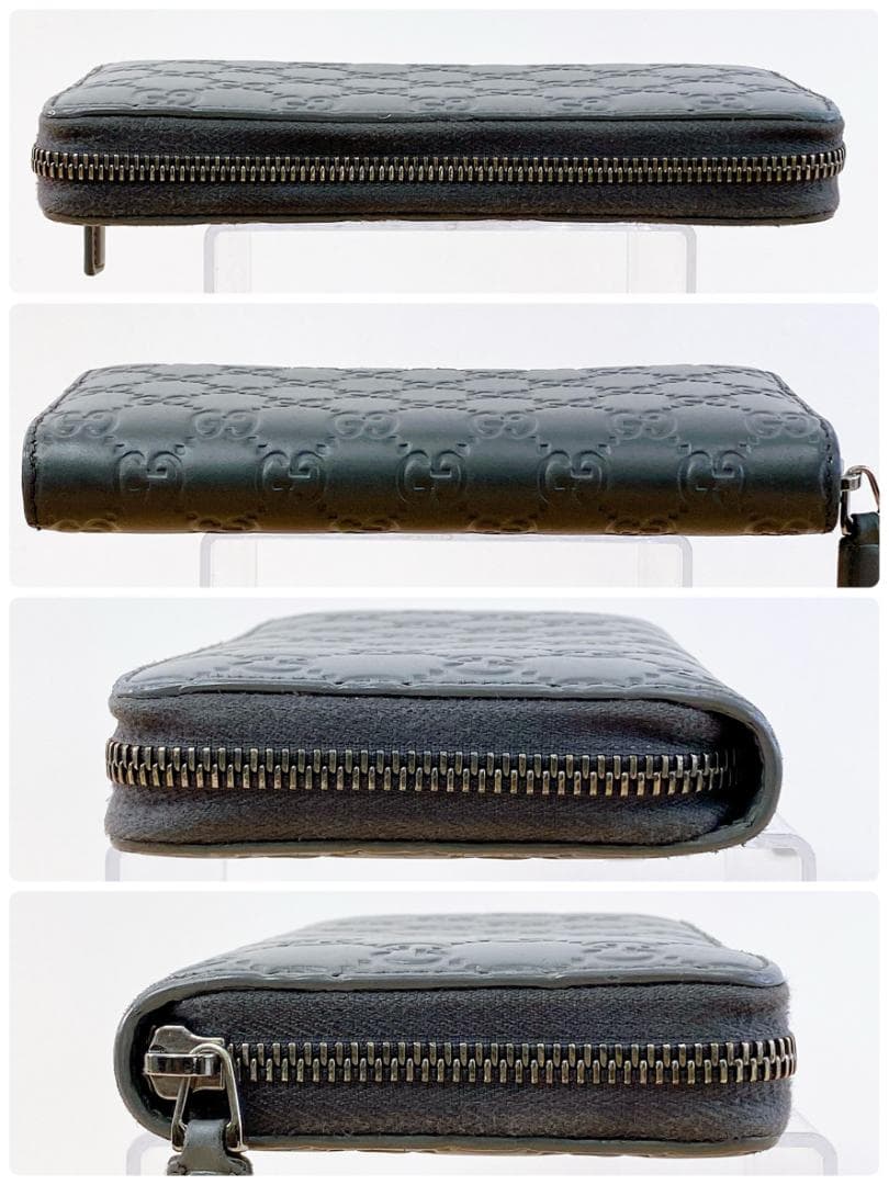 グッチ 長財布 ラウンドジップ インターロッキング GG柄 グレー レザー