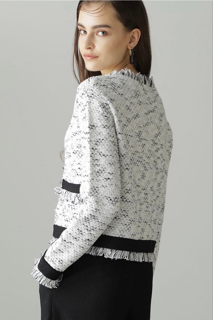 ピンキーアンドダイアン◆カスリツイードカーディガン ホワイト 38