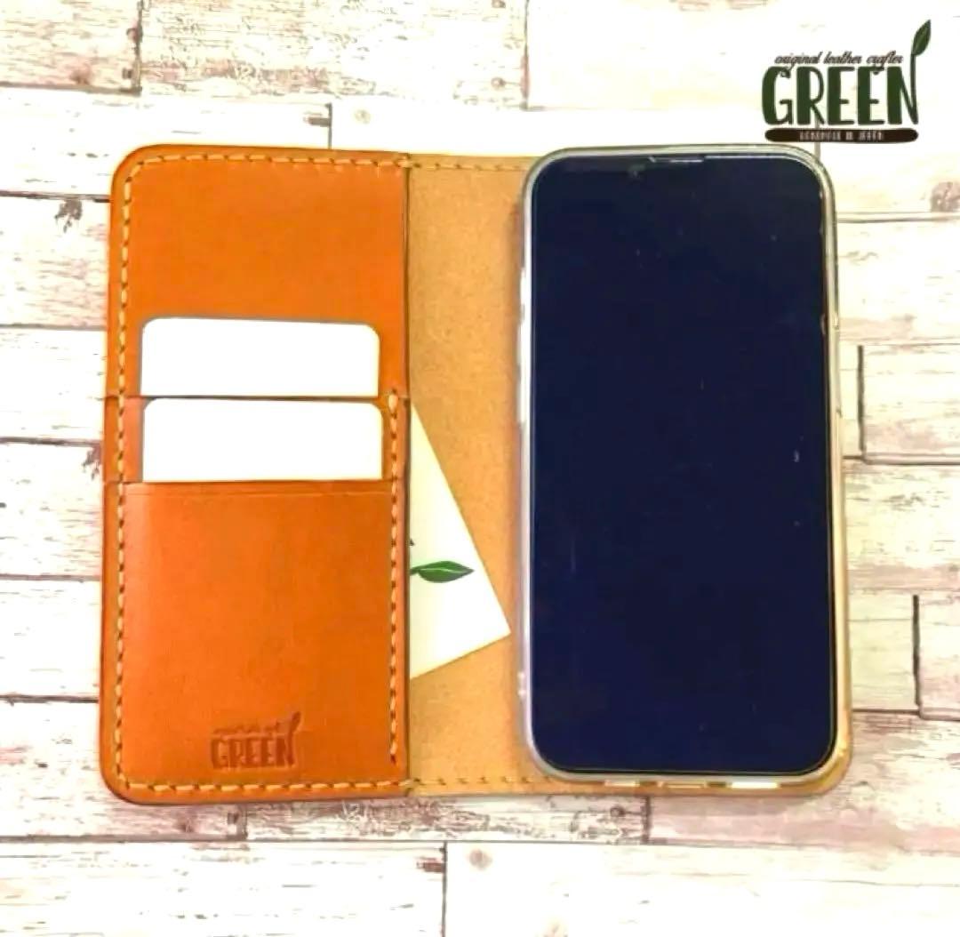 栃木レザー キャメル　iPhoneケース　スマホケース　手帳型 本革