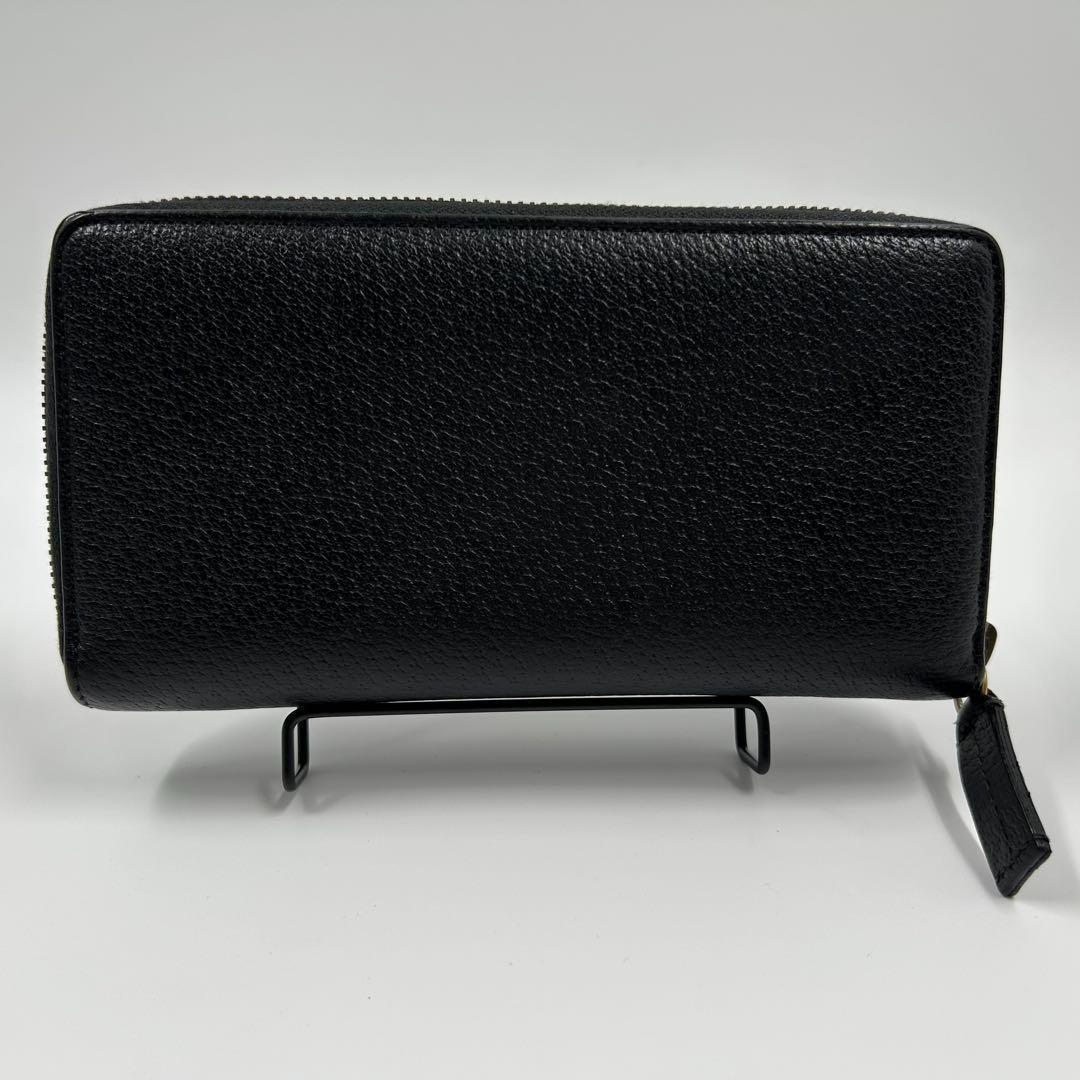 【GUCCI】長財布 メタルビー 蜂 ラウンドファスナー アニマリエ レザー 黒