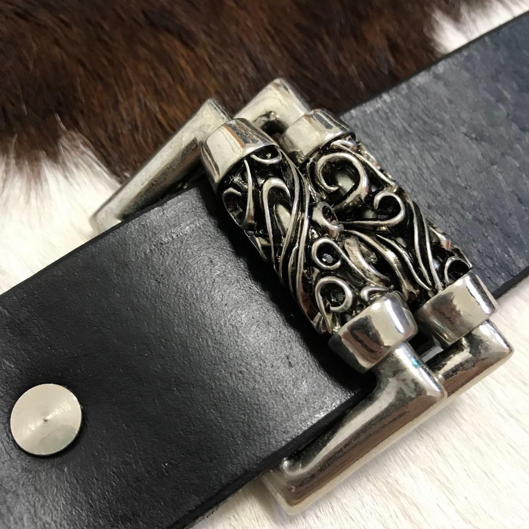 未使用品！ハンドメイド シルバーローラーバックル 本革レザーベルト ブラック