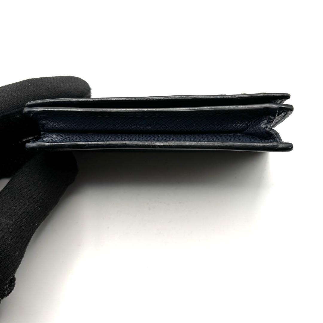 プラダ カードケース 名刺入れ シルバーロゴ サフィアーノ レザー ネイビー