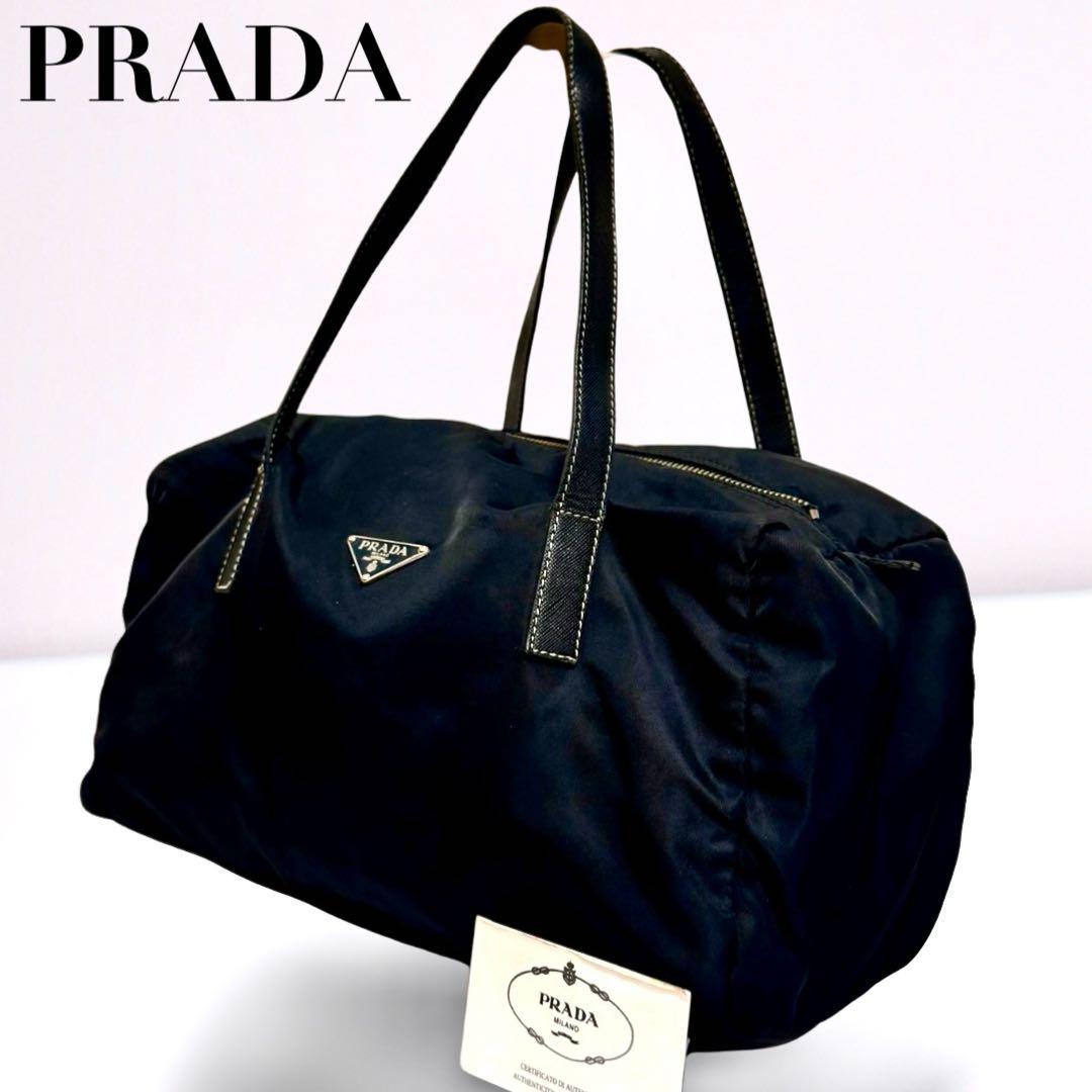 【美品】プラダ PRADA ミニボストンバッグ ナイロン 三角ロゴ 黒 正規品