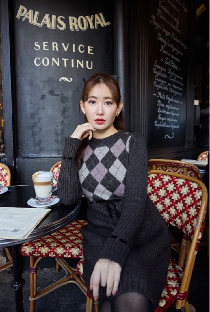 ワンピース Herlipto Moor Argyle Ribbon Knit Dress