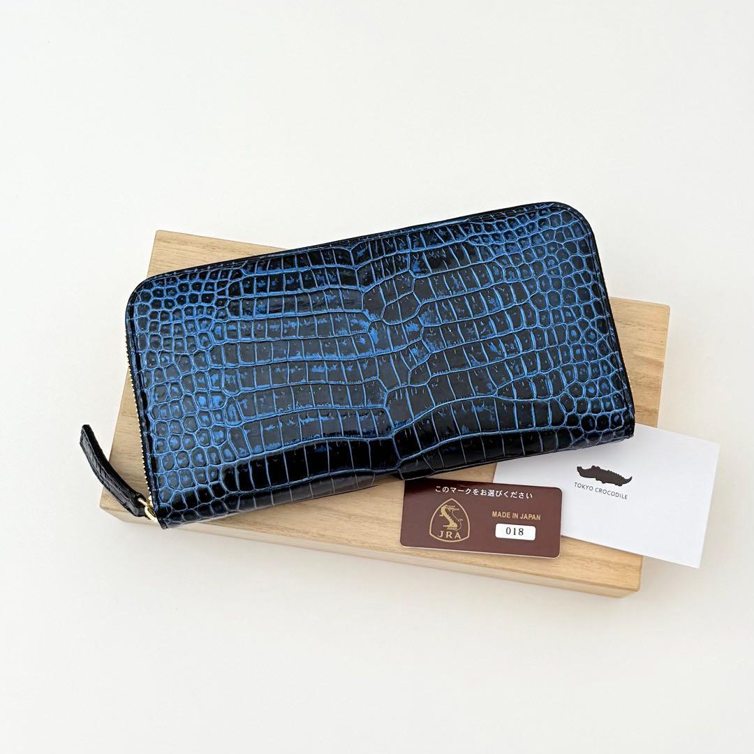 〈極美品〉東京クロコダイル JRA公認 長財布 ラウンドファスナー コスモブルー