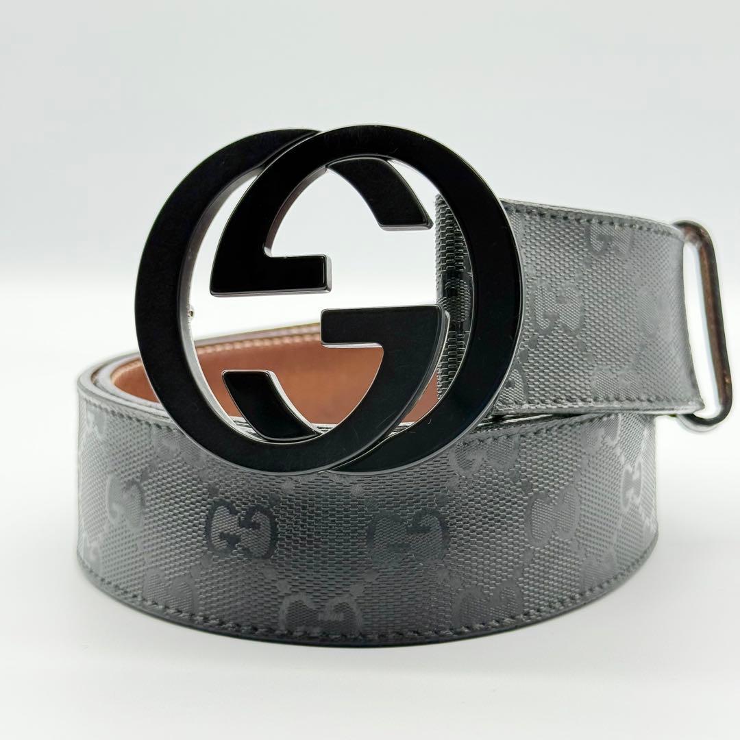 ✨良品✨グッチ ベルトPVC×レザー インターロッキングG GG柄 シルバー金具