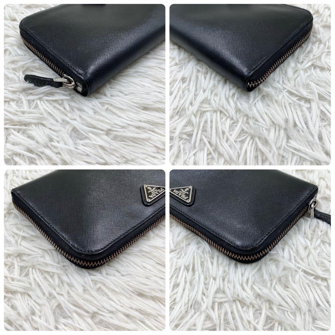 【✨美品✨】プラダ 三角ロゴ ラウンドジップ 長財布 サフィアーノ ブラック