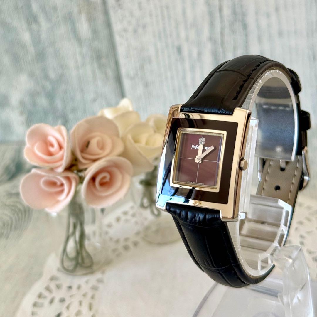 【希少】Yves Saint Laurent 腕時計 ブラウン調 スクエア