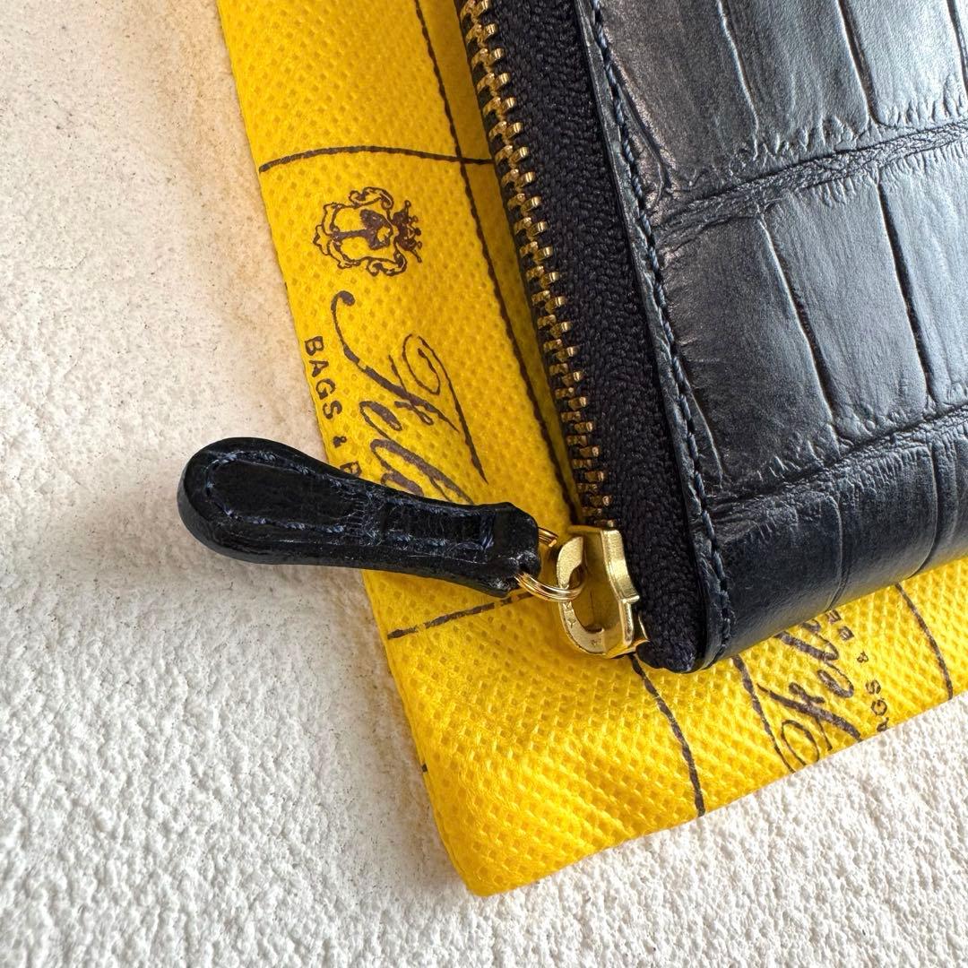 新品 Felisi フェリージ ロングウォレット クロコ型押し ネイビー 長財布