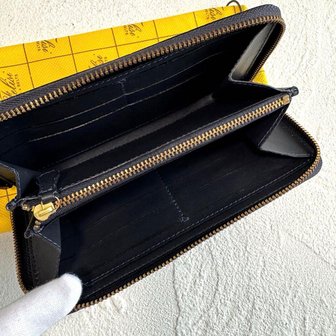 新品 Felisi フェリージ ロングウォレット クロコ型押し ネイビー 長財布