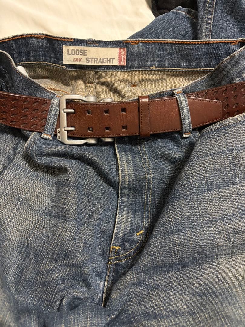 oakley ブラウンレザー ロゴバックル ベルト