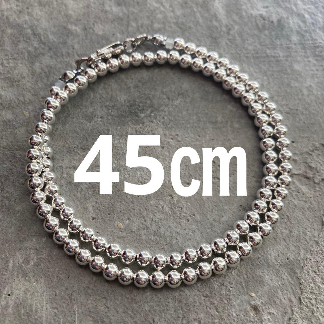 シルバー925製ラウンドビーズネックレス45cmナバホパールボールチェーン