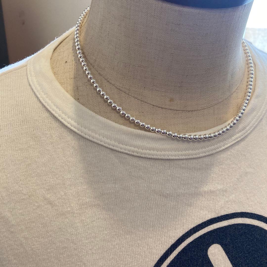 シルバー925製ラウンドビーズネックレス45cmナバホパールボールチェーン