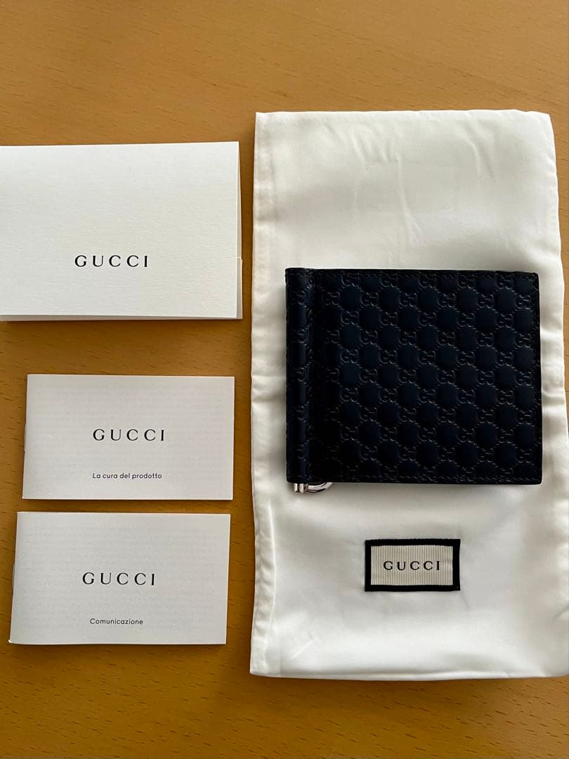 レザー マネークリップ　ネイビー　GG マイクロシマ　GUCCI