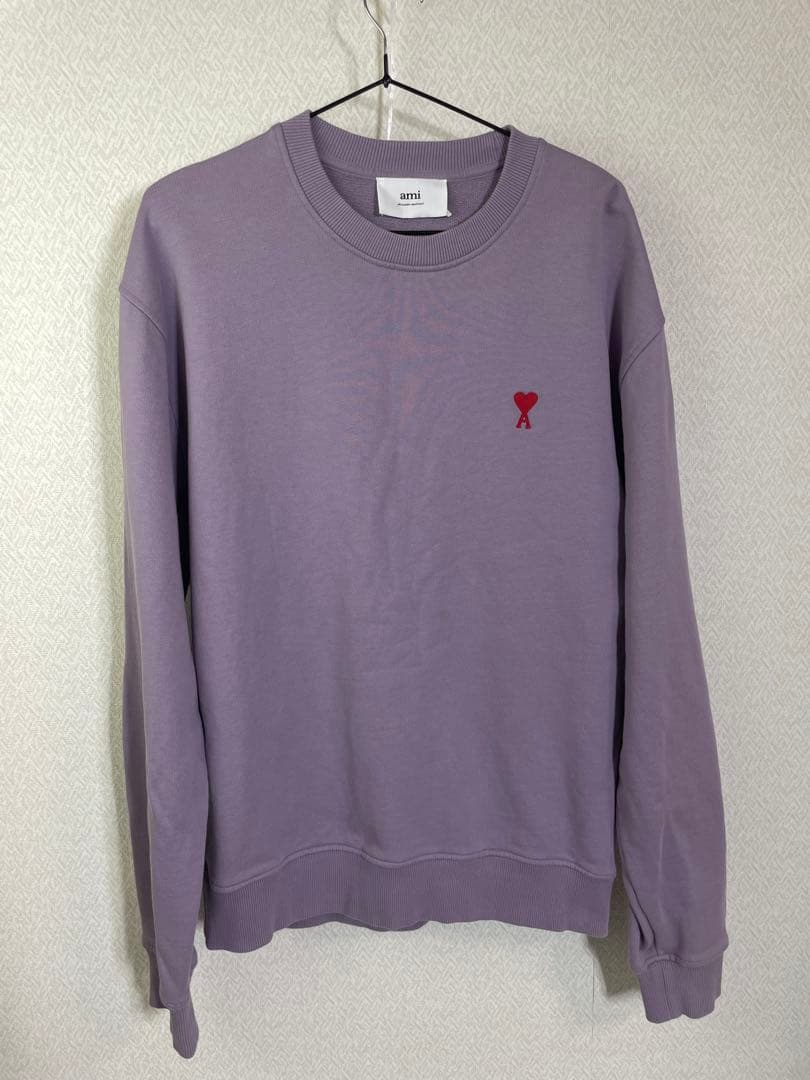 ami parisアミパリス ハートロゴ刺繍プルオーバースエットパープルサイズL
