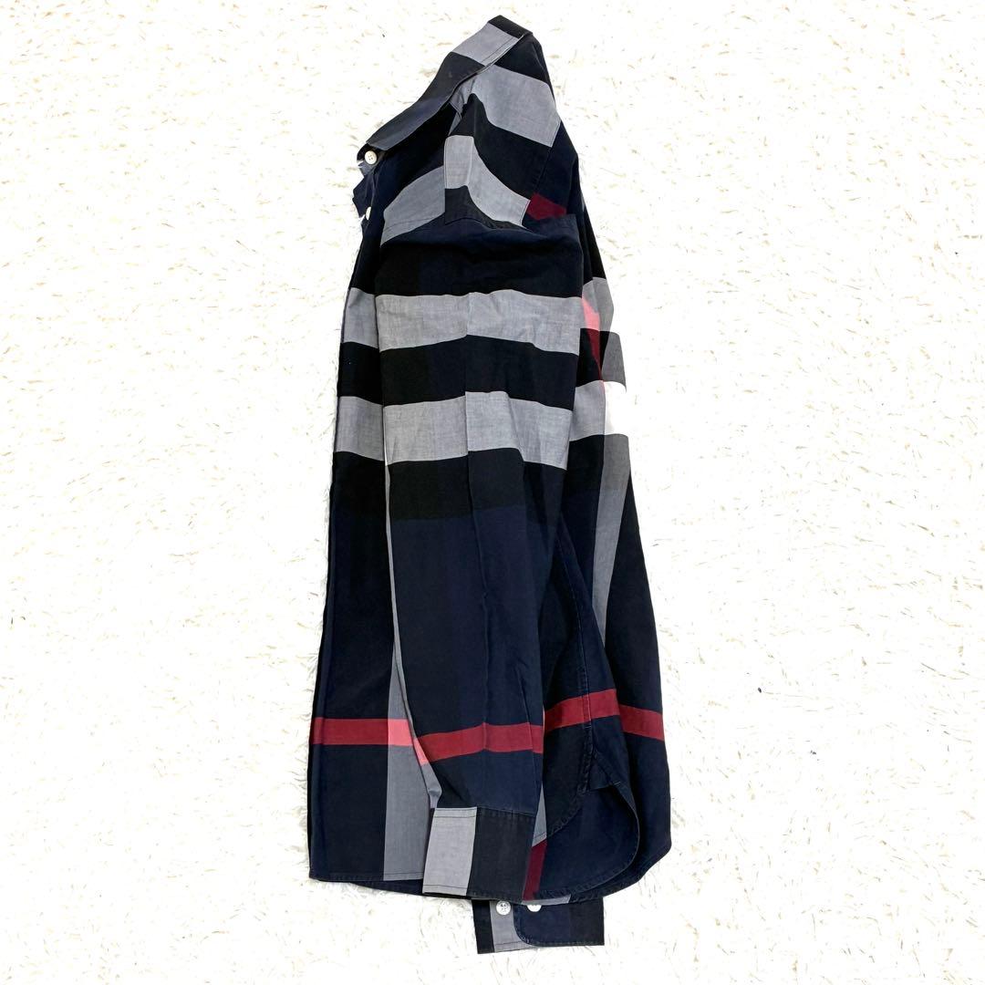 美品 バーバリー 長袖シャツ ノバチェック メガチェック メンズ ネイビー M
