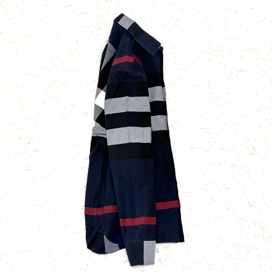 美品 バーバリー 長袖シャツ ノバチェック メガチェック メンズ ネイビー M