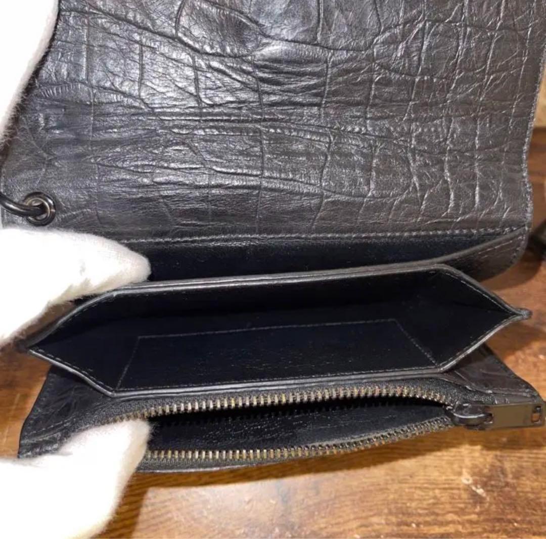 イヴサンローラン ウォレットチェーン　クロコ 長財布 ブラック