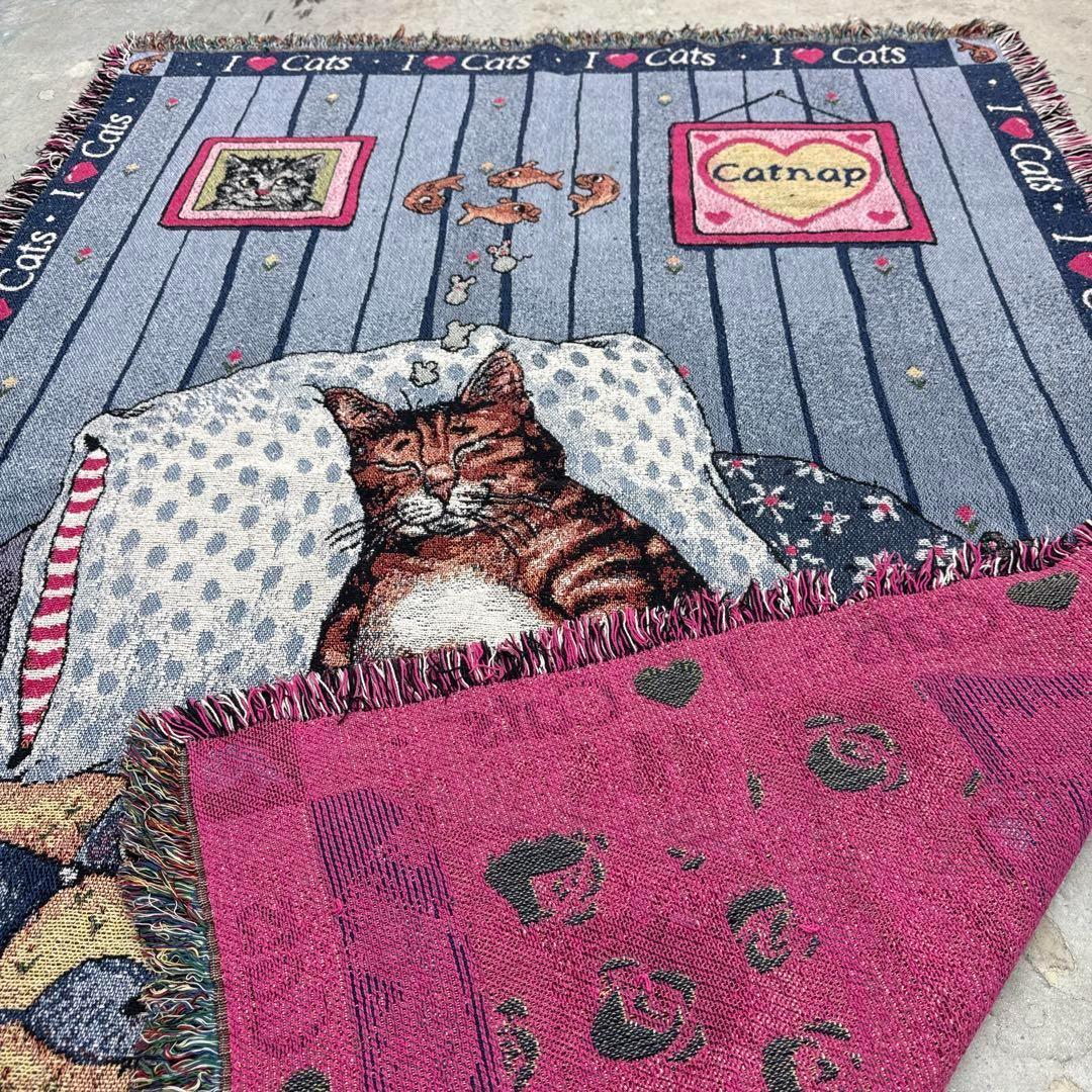 夢見る猫　マルチカバー　ソファーカバー　ヴィンテージラグ182x126