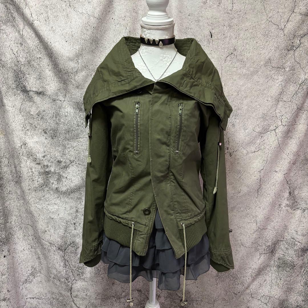 y2k00s 変形ミリタリージャケット　ネオグランジ　ギミック　リブ　ハイネック