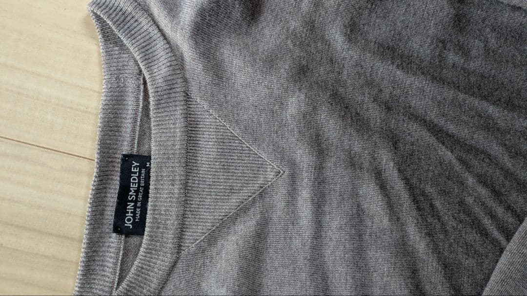 ジョンスメドレー　前V クルーネックニット メンズM ウール　24ゲージ