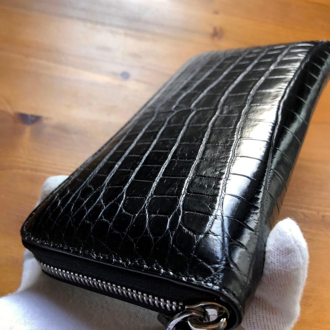 【クロコ1枚革】クロコダイル 最高級長財布 サイフ メンズ ワニ革 レザー