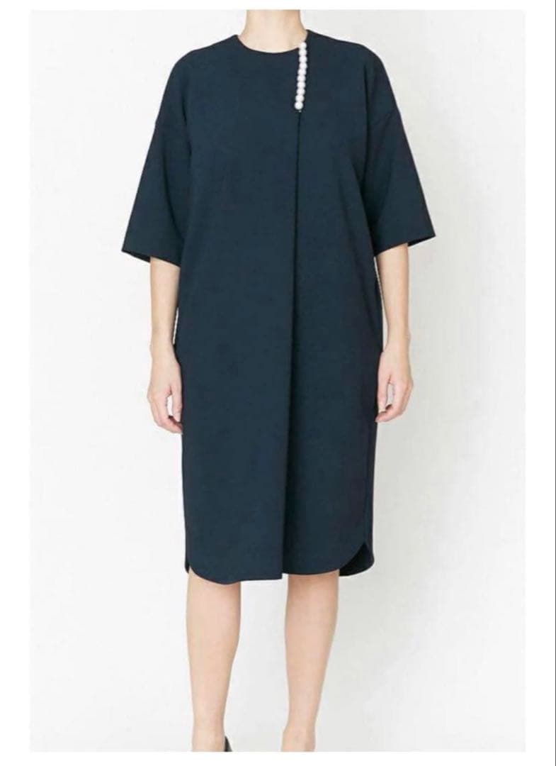 YOKOCHAN ヨーコチャン　Hラインパールドレス　ワンピース　ネイビー　40