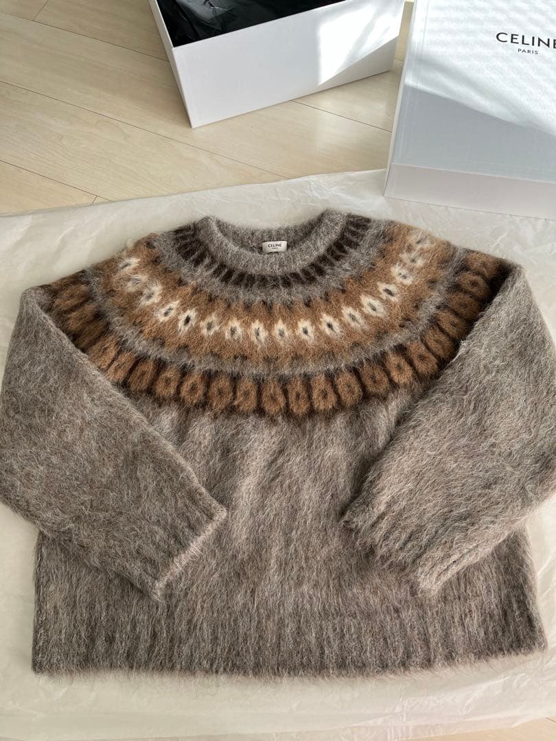 CELINE クルーネックセーター / ブラッシュドフェアアイル アルパカウール