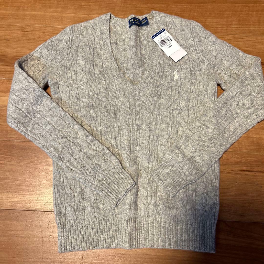 Polo Ralph Lauren グレー Vネック ニット XS カシミヤ混