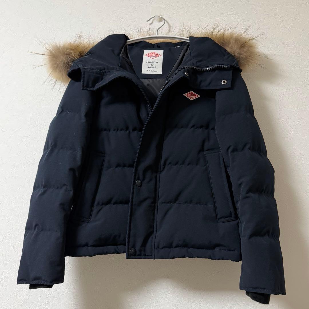 【美品】DANTON ダントン ファー付きフード ダウンジャケット ネイビー