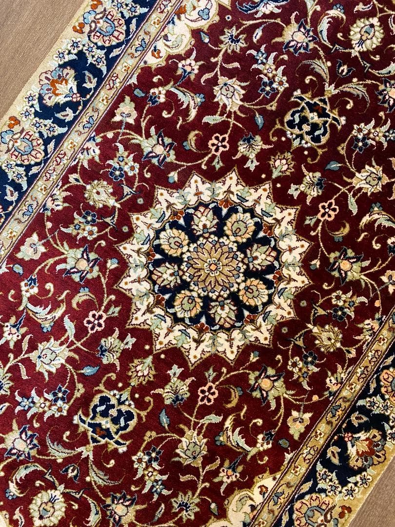 シルク ペルシャ絨毯 クム産 高品質 93x57cm 手織り ラグ 玄関マット