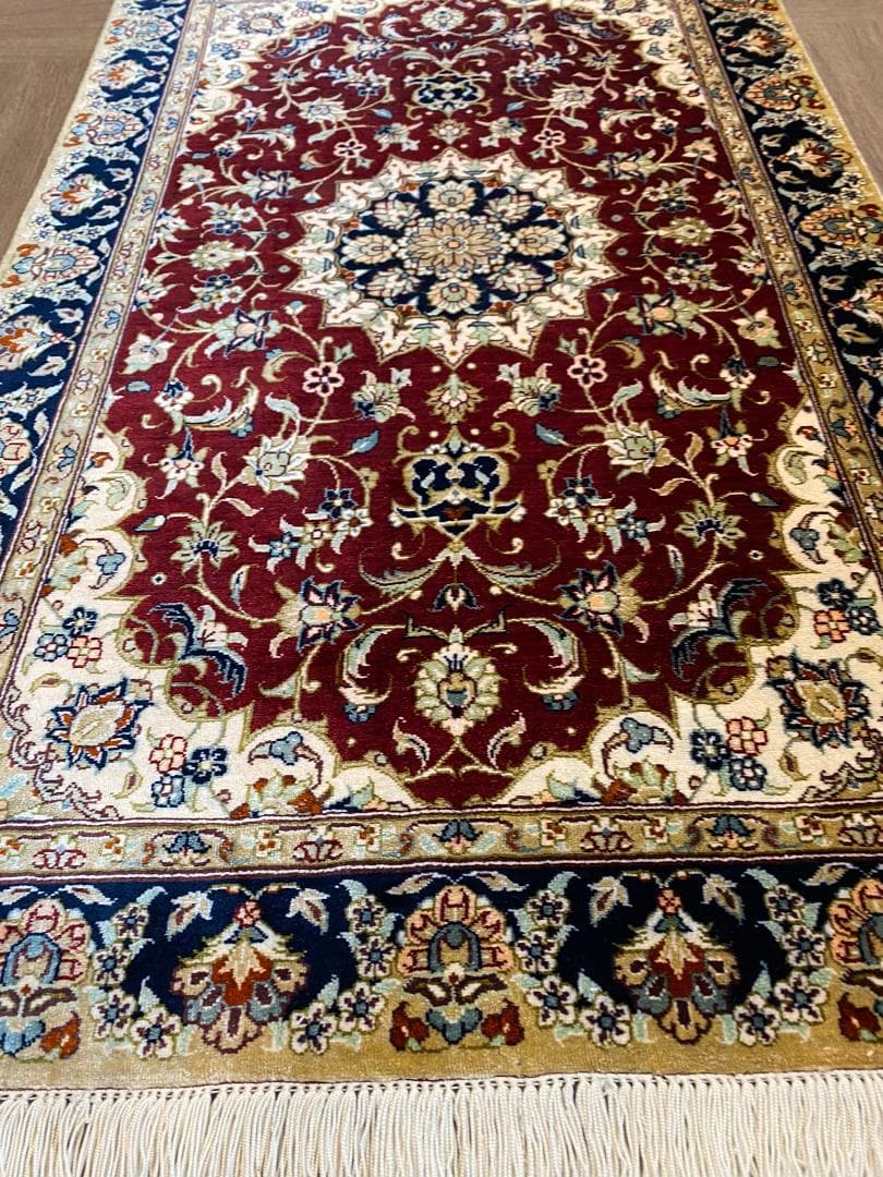 シルク ペルシャ絨毯 クム産 高品質 93x57cm 手織り ラグ 玄関マット