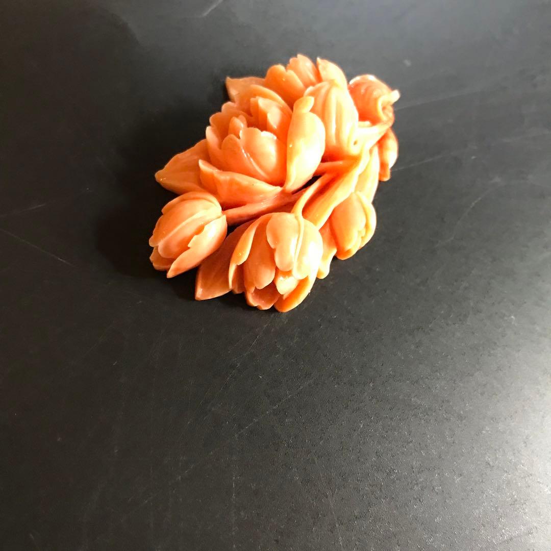 本珊瑚　彫刻品　花8