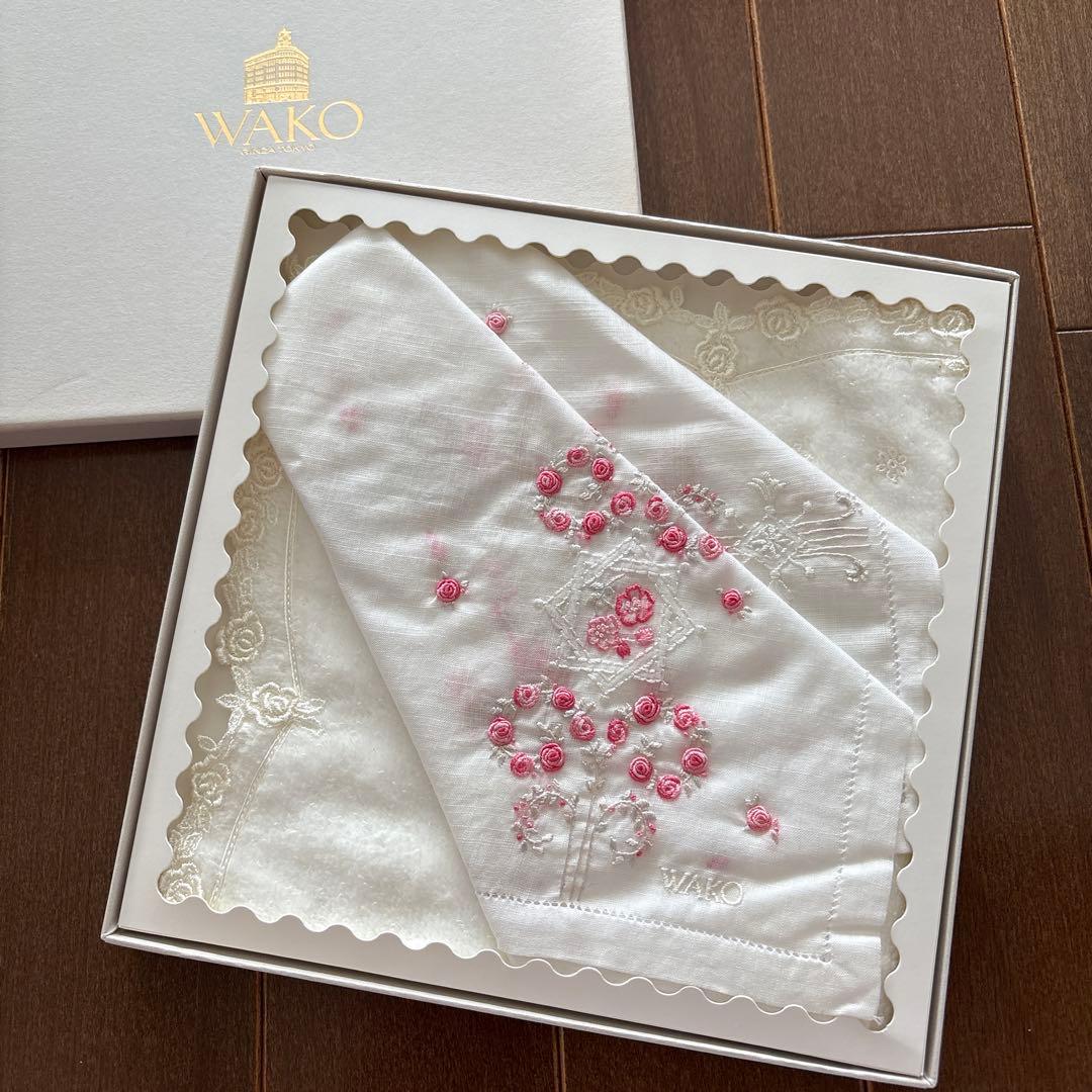 未使用　WAKO ベトナム製　手刺繍ハンカチ　タオルハンカチ　ワコウ　銀座和光