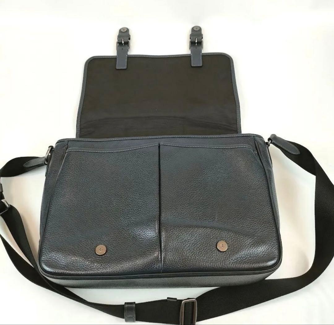 極美品 COACH コーチ ショルダー メッセンジャー バッグ レザー ネイビー
