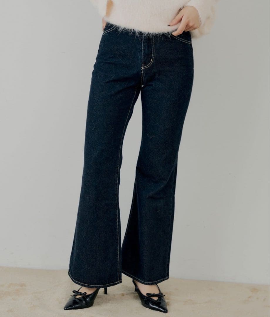 chico パッチ付きフレアデニム