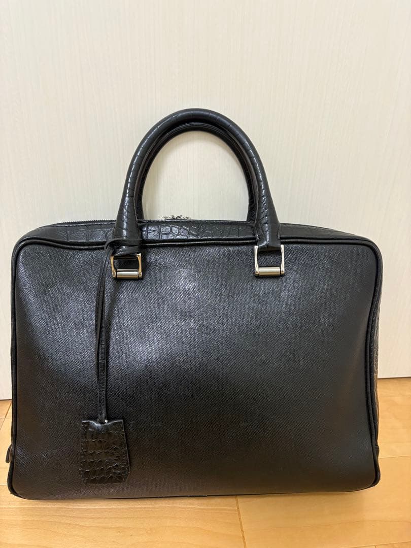 FUJITAKA ブラック レザービジネスバッグ 「やさいいため」