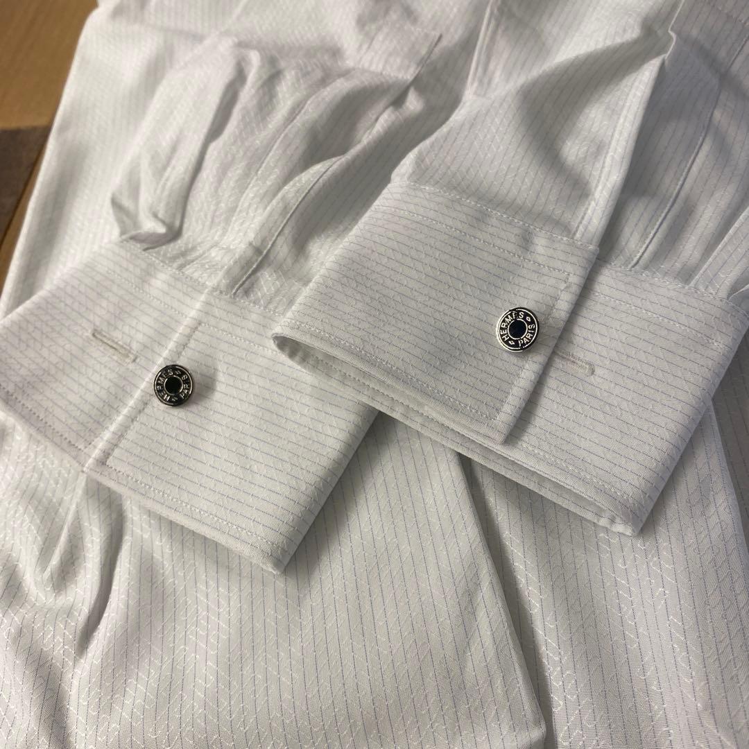 未使用　HERMES ホワイトストライプシャツ 40